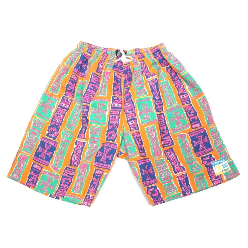 Vtg 80s TIE RACK Troppical Beach Shorts Swim Trunks New Wave Neon Boys sz M /753